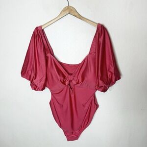 Fe Noel X Target Metallic Cut Out Puff Sleeve One Piece Swimsuit Womens 2X Tie